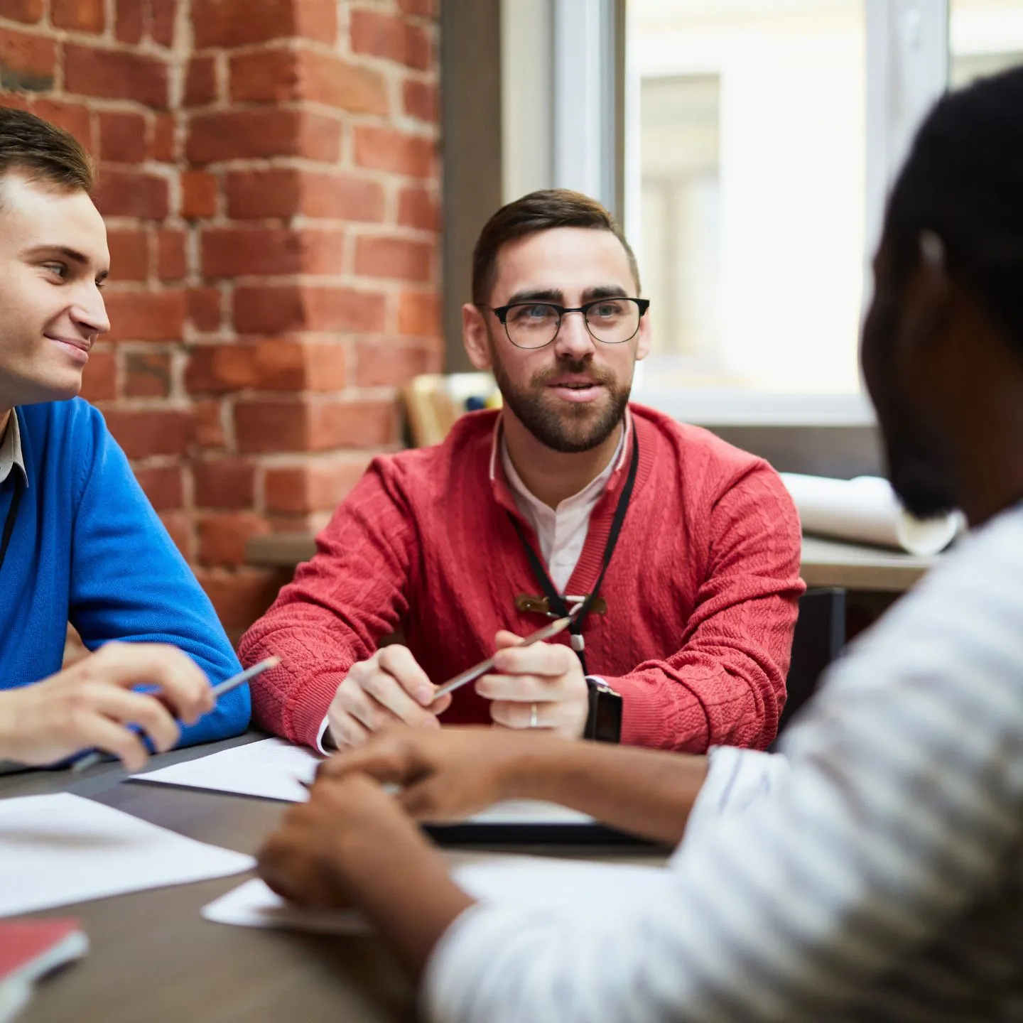 Man being interviewed for job application